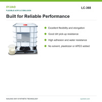 Xyjiao LC-368 Émulsion acrylique aqueuse sans APEO pour adhésifs flexibles pour papier et textiles, 50±1% de teneur en solides, pH 7-9