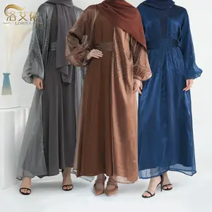 2024 Eid ramazan yeni moda Abaya elbise Kaftan seti türkiye tarzı lüks taşlar kadınlar için mütevazı elbise hırka takım L0110