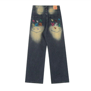 Custom logo Quality vintage denim <b>jeans</b> American Street Fashion baggy <b>embroidered</b> <b>jeans</b> acid washed high waist slim fit <b>jean</b> - Product Image 2