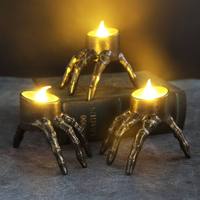 Lampe LED en résine en forme de main de squelette, crâne et araignée, lumineuse, décor de table effrayant pour Halloween, maison hantée et fête