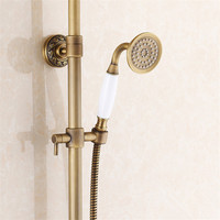6821 Ensemble de douche de salle de bain antique européen avec douchette téléphonique murale, robinet de bain et de douche à effet pluie en laiton antique