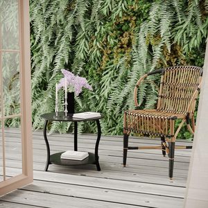Petite <span class=keywords><strong>table</strong></span> basse à 2 niveaux avec rangement ouvert, design circulaire de <span class=keywords><strong>23</strong></span> pouces, pour salon, chambre, appartement, plateau en bois noir - Product Image 5