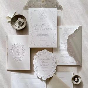 Ensemble d'invitations de mariage en papier d'art de luxe <span class=keywords><strong>personnalisé</strong></span>, papier premium 600 g/m², design floral en relief 3D avec <span class=keywords><strong>impression</strong></span> en creux - Product Image 6