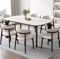 Ensemble de table à manger en bois massif avec plateau en ardoise, une table pour 6 chaises, table à manger familiale avec cadre en bois confortable