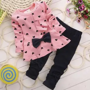사용자 정의 투피스 의상 드레스 + 바지 귀여운 아기 소녀 옷 귀여운 아기 소녀 옷 어린이 캐주얼웨어