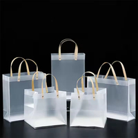 Sac de courses réutilisable en PVC transparent givré, style moderne, avec impression de logo personnalisé, poignée longue, pour événement de marque