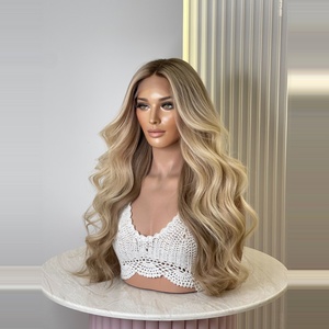 Peluca de <span class=keywords><strong>Cabello</strong></span> Humano con Ondas Suaves, Doble Trama, con Encaje Frontal HD, Raíces <span class=keywords><strong>Beige</strong></span>, Rubio - Product Image 2