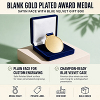 Médaille de récompense personnalisée plaquée or, forme ronde, avec boîte cadeau en velours bleu, vente en gros, OEM, ODM, usine