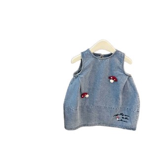 Child Star Circle Girls Denim Dress Sleeveless Mushroom Embroidered Summer Breathable Kids Dress - Product Image 5