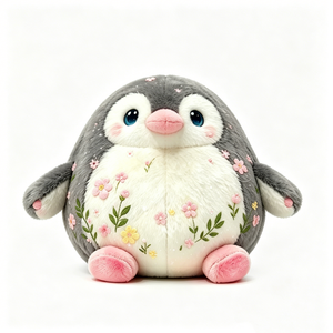 Pingouin en peluche gris châtain personnalisé, peluche sphérique douce gris anthracite avec des reflets blancs délicats - Product Image 2