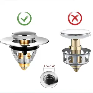 Guida 732007 Silver Wash Basin Pop Up Drain Brass Push Type Bounce Core Bathroom Universal Sink Filter Plug Stopper