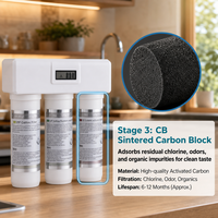 Système de purification d'eau de cuisine en 3 étapes, membrane en fibres creuses UF 0,01 μm, filtre PP CB, montage sous évier, 2 LPM