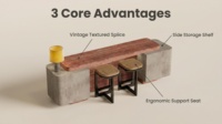 Ensemble de tabourets de bar Wabi-Sabi avec base en bloc de béton et plateau en travertin rouge, éclairage LED, aménagement minimaliste pour café