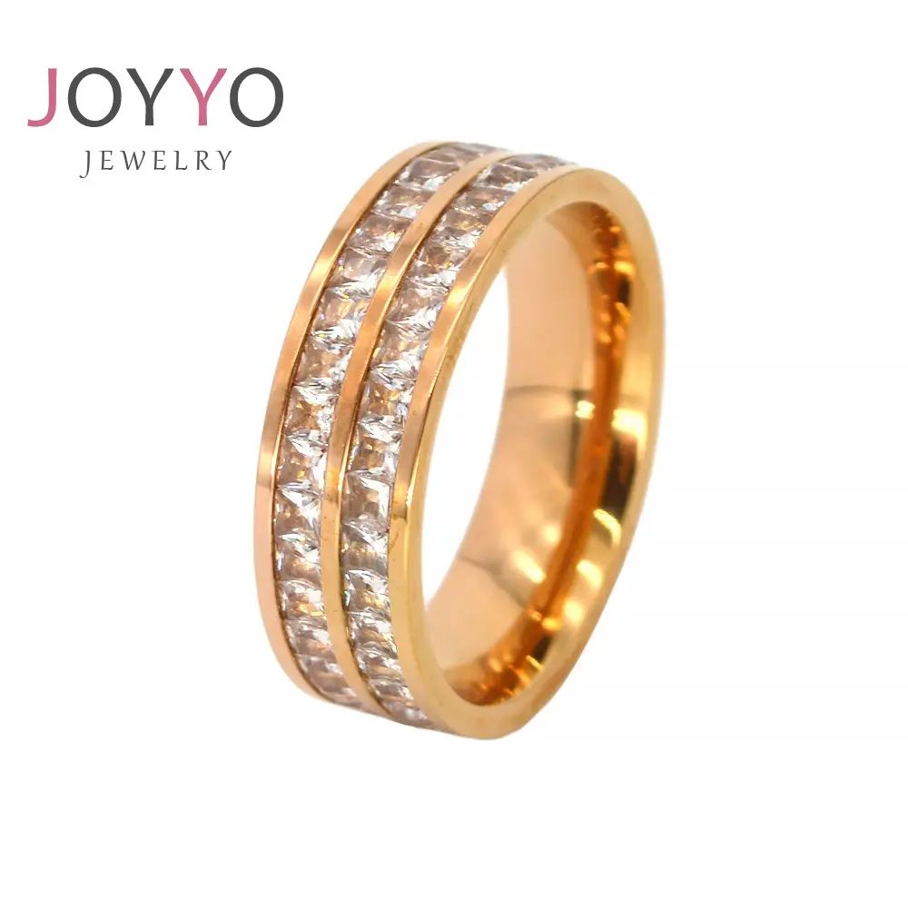 Trendy Stainless Steel Zircon Ring 18k Rose Gold Shiny Crystal Rings 2023 Fashion Women Jewelry
