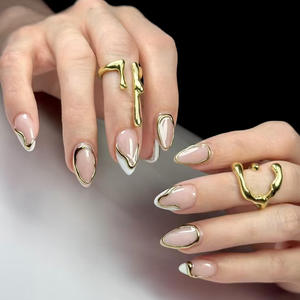 Juego de 24 Uñas <span class=keywords><strong>Postizas</strong></span> de ABS con Forma de Almendra, Diseño de Uñas Francesas, Cobertura Completa, Largas, con Diseño de Patrón Stiletto - Product Image 4