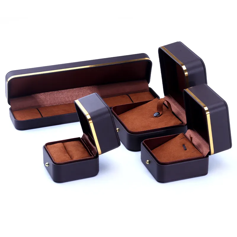 Hanhong Роскошная кофейная Высококачественная кожаная коробка для упаковки ювелирных изделий, серьги-гвоздики, ожерелье, часы, Подарочная коробка, коробка для колец, коробка для ювелирных изделий
