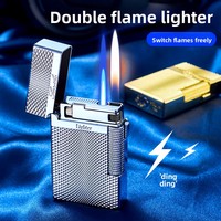 Briquet à cigare gonflable DEBANG en métal, double torche, double flamme commutable, gravure de logo personnalisée, briquet portable, cadeau