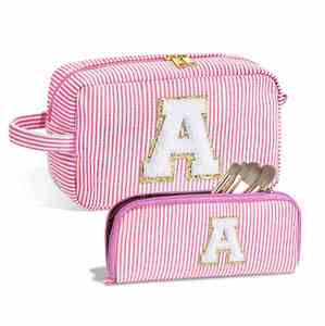 Bolsa de Maquillaje de Viaje Personalizada con Logotipo, con Letra de Chenilla Exquisita y Cierre Metálico Suave - Product Image 1