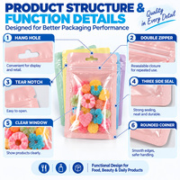 Sacs en plastique personnalisés avec logo imprimé, fermeture éclair, transparents, avec trou de suspension, pour macarons, bonbons, cosmétiques, bijoux, emballage cadeau, OEM