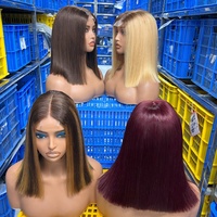 WXJ Venta al por Mayor Pelucas Bob de Encaje 2x6 Estilo Kim K de 12 Pulgadas Pelucas Vietnamitas Double Drawn Grado 11A Cabello 100% Humano Liso Recto