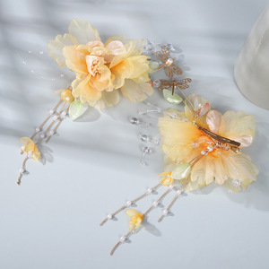 Nouvelle pince à cheveux en soie avec perles de cristal style antique et fleurs, accessoire capillaire classique de luxe léger et de niche, pour enfants - Product Image 3