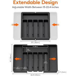 Organisateur de tiroir extensible pour ustensiles de cuisine, support réglable en plastique pour couverts, cuillères, fourchettes, couteaux - Product Image 4