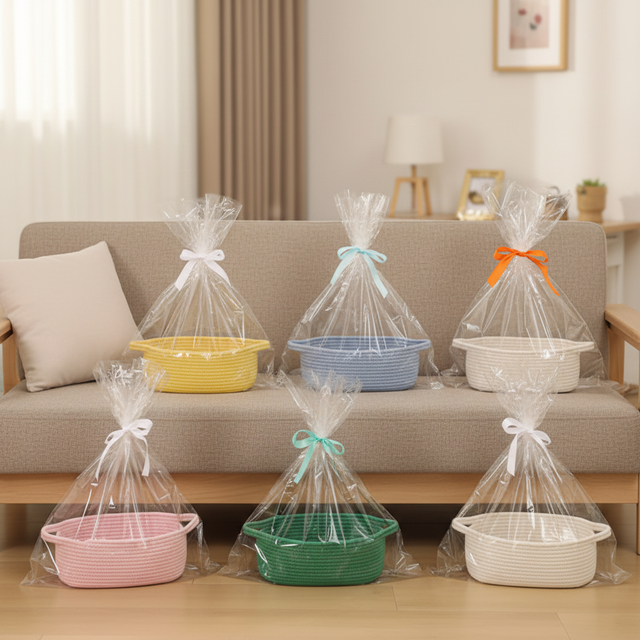 Small Woven Easter Baskets Cotton Rope Eco-Friendly Durable Storage Basket Cute Gift Basket for Organizing and Decoration