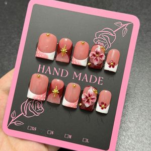 TSZS - <span class=keywords><strong>Uñas</strong></span> Postizas <span class=keywords><strong>Cortas</strong></span> Cuadradas 100% Hechas a Mano, 10 Piezas, Estilo Francés, Reutilizables, Acrílicas 3D - Product Image 3