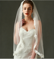 Voile de mariée court à une couche avec bordure perlée, élégant, V1090W2-1, livraison gratuite, vente en gros
