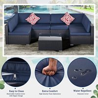 Wicker Patio Möbel 7 Stück Conversation Sets, Outdoor Rattan Patio Sofa Veranda Möbel Set mit Glas Couch tisch