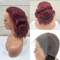 Perruque à ondulations lâches en cheveux Remy vietnamiens 12A, entièrement tissée à la main, densité 250%, longueur 10-12 pouces, avec dentelle transparente sur le devant