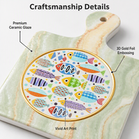 Soutien-plat en céramique suspendu avec poignée, motif poisson océanique 3D en feuille d'or, résistant à la chaleur, antidérapant en EVA, pour cuisine, souvenir, cadeau