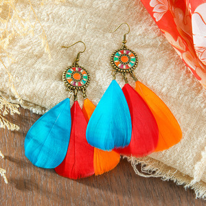 Feather <b>Drop</b> Earrings Alloy Antique <b>Bronze</b> Plated Bohemia Style Women's Fashion Dangle Earrings - Product Image 4