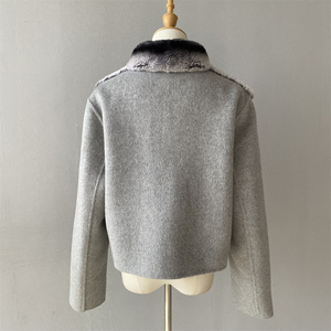 Jxwatcher Giacca in Vera <span class=keywords><strong>Pelliccia</strong></span> di Coniglio Rex Morbida e Calda con Zip, Maniche Lunghe, <span class=keywords><strong>Cappotto</strong></span> Invernale Personalizzato in Lana Doppia Faccia con <span class=keywords><strong>Collo</strong></span> Alto per <span class=keywords><strong>Donna</strong></span> - Product Image 5