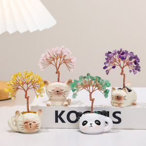 Ornement d'arbre en cristal en forme de tasse de chat, arbre à argent violet et jaune, décoration de bureau, cadeau pour le bureau ou la fête des enseignants - Product Image 3