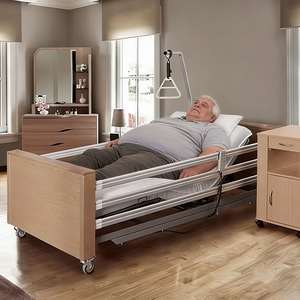 เตียงผู้ป่วยไม้สำหรับใช้ในบ้าน รับน้ำหนักได้ 390 กก. เตียงไฟฟ้าสำหรับผู้สูงอายุ IEC60601 เตียงดูแลผู้ป่วยที่บ้านสำหรับผู้สูงอายุ โรคอ้วน เตียงสำหรับบ้านพักคนชรา - Product Image 1