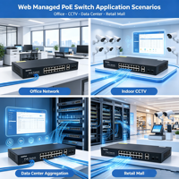 Switch de Red PoE de 16 Puertos con 2 Puertos SFP de Enlace Ascendente Gigabit, VLAN, Switch PoE Gigabit Ethernet Sin Administración Web AP-33416GE