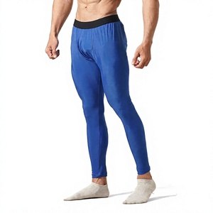 <b>Men's</b> Blue Full Length <b>Compression</b> Leggings Solid Color Elastic Waist 85% Polyester Material 180g Athletic <b>Tights</b> - Product Image 1