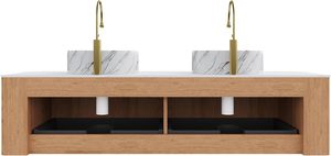 Ensemble de meubles de salle de bain modernes en bois massif style ferme, étanches, avec lavabo en céramique mural en cuivre, miroir et robinet, modèle 2026 Juerte OEM - Product Image 6