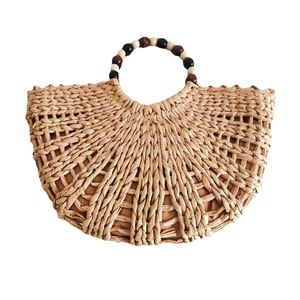 Bolso Tote de Paja Tejida Estilo Bohemio con Asa de Cuentas de Madera, Gran Capacidad, Bolso de Playa Hueco para Vacaciones de Verano y Viajes - Product Image 6
