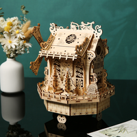 Vente en gros de modèles de maisons en bois 3D en forme de moulin à vent de Noël, puzzles en bois 3D à faire soi-même pour adultes, kit de décoration de Noël à assembler