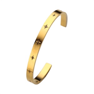 24k Stainless Steel Real Fashion <b>Gold</b> Plated Octagon Star Opening C-Shape Zircon <b>Bracelet</b> for Women - Product Image 1