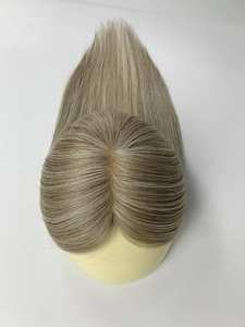 Cheveux humains balayage blond naturel européen Mini soie juive Topper pleine main attachée Base de soie Toupet pour les femmes blanches perte de cheveux - Product Image 2