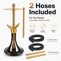 Ensemble Chicha Professionnel en Acier Inoxydable Doré à Double Tuyau 47cm pour Bar à Chicha et Lounge Fumeurs - Vente en Gros Usine