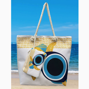 กระเป๋าชายหาดลายตาปีศาจดีไซน์ใหม่ PEIQUAN กระเป๋าสะพายไหล่ความจุมาก กระเป๋าโท้ท - Product Image 4