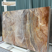 Table de cuisine intégrée au design moderne, en dalle de quartzite naturelle de luxe, veinée or violet, Purple East Arrival