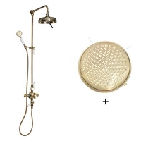 Ensemble de robinetterie de douche thermostatique à double poignée en laiton poli classique, finition chrome doré, avec barre de glissière souple, pour hôtel