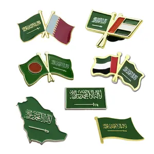 Metal Magnetic Saudi Arabia UAE Qatar Soft Enamel Flag Brooch National Day Lapel Pin Country Badge