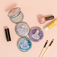 Miroir cosmétique double face portable pliable en acrylique de haute qualité, exquis, rond, avec sable liquide, pour voyage