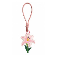 Macaron Lily Leder-Schlüsselanhänger mit Handschlaufe, Mädchenhafte Taschendekoration